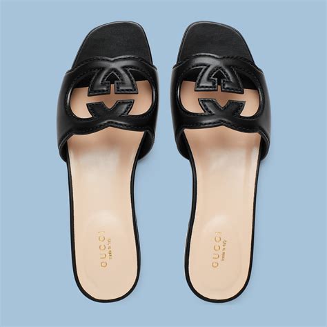 gucci interlocking g slide sandals|gucci g cutout sandals.